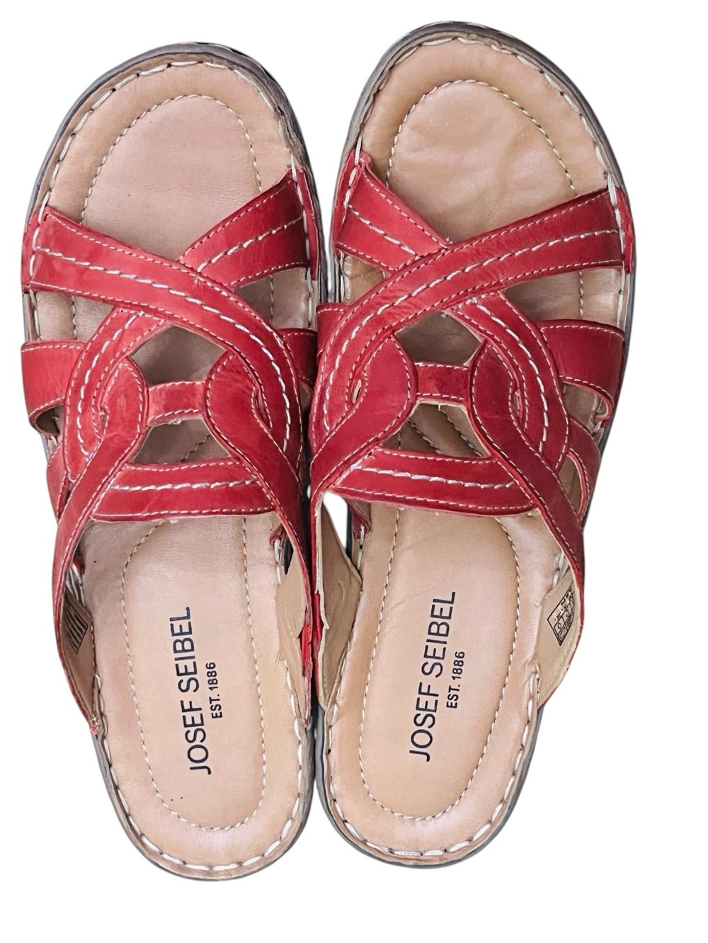 Josef Seibel Catalonia Sandals Leather Red Slip On Comfort Slides Shoes Sz 9 - Picture 5 of 12